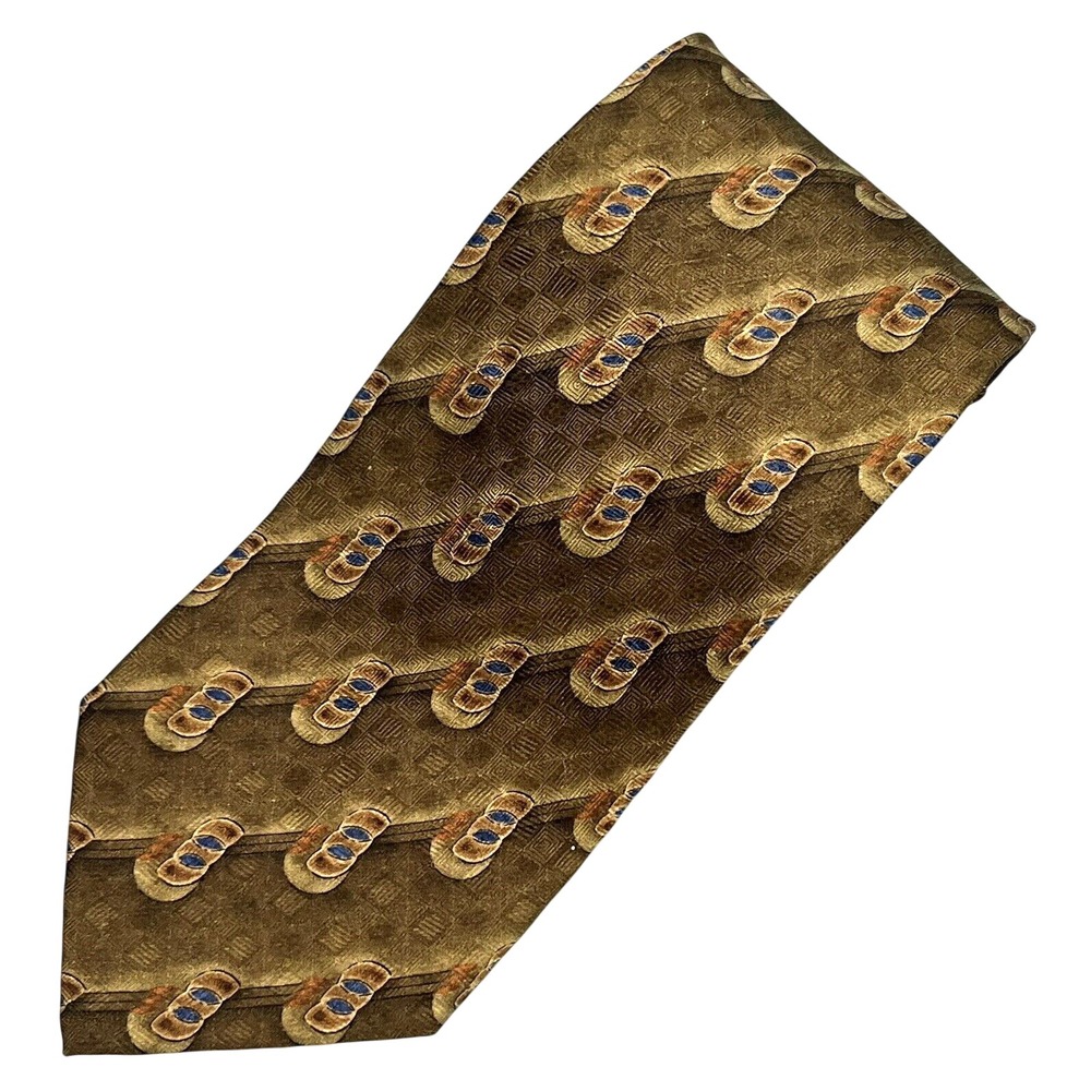 JZ RICHARDS Brown DIAGONAL STRIPES Geo Print SILK MEN'S Neck Tie EXTRA LONG 64"